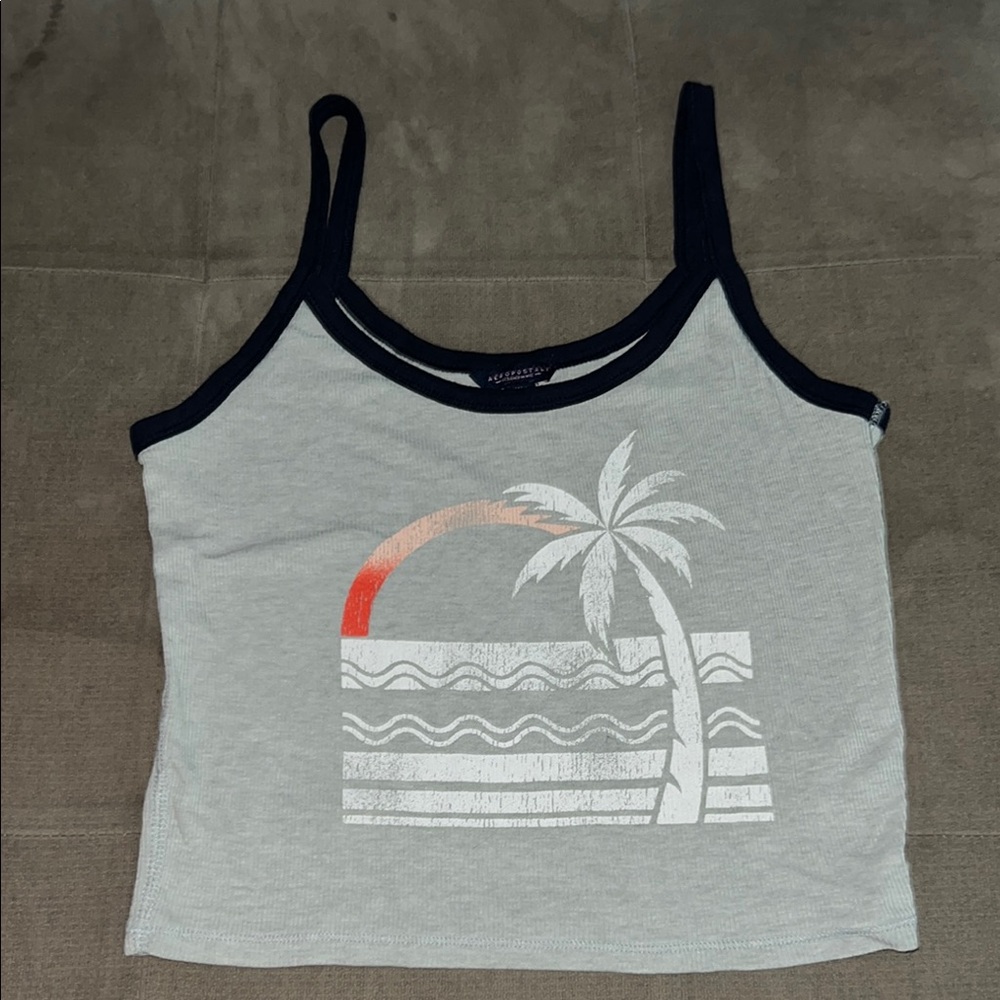Aeropostale Blue and Gray Sleeveless Crop Tank Top
